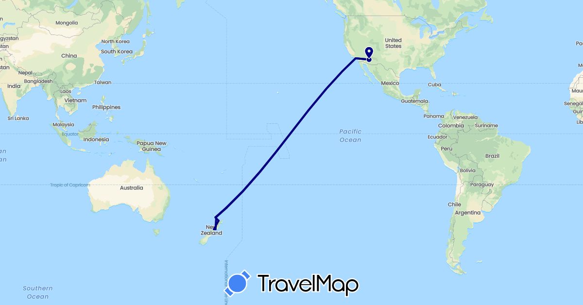 TravelMap itinerary: driving in New Zealand, United States (North America, Oceania)